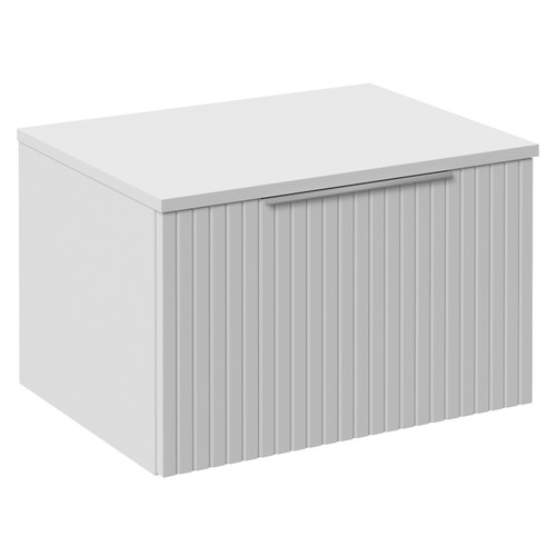 Helix 460 Fluted Satin White 600mm Wall Mounted 1 Drawer Vanity Unit for Countertop Basins Left Hand View
