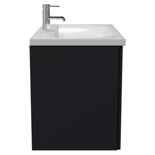 Helix 460 Fluted Satin Anthracite 800mm Wall Mounted 2 Drawer Vanity Unit with Glide Basin Side View