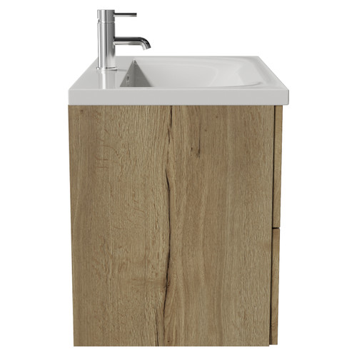 Helix 460 Fluted Autumn Oak 800mm Wall Mounted 2 Drawer Vanity Unit with Glide Basin Side View