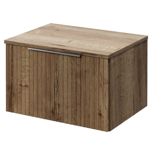 Helix 460 Fluted Tobacco Oak 600mm Wall Mounted 1 Drawer Vanity Unit for Countertop Basins Right Hand View
