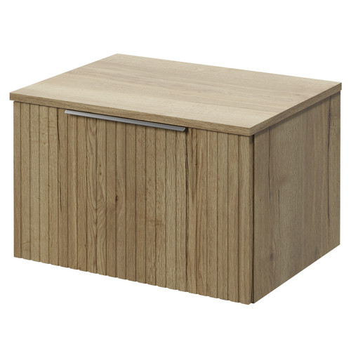 Helix 460 Fluted Autumn Oak 600mm Wall Mounted 1 Drawer Vanity Unit for Countertop Basins Right Hand View