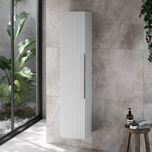 Helix Fluted Satin White 300mm x 1430mm Wall Mounted 1 Door Tall Unit Lifestyle Image