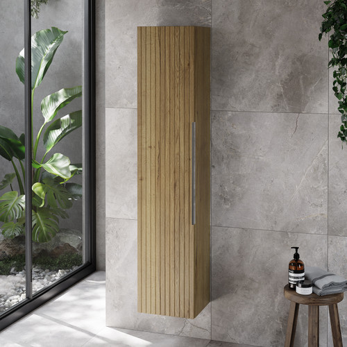 Helix Fluted Autumn Oak 300mm x 1430mm Wall Mounted 1 Door Tall Unit Lifestyle Image