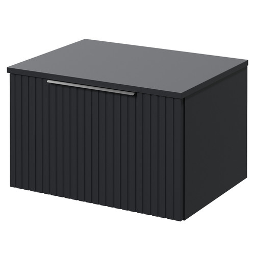 Helix 460 Fluted Satin Anthracite 600mm Wall Mounted 1 Drawer Vanity Unit for Countertop Basins Right Hand View