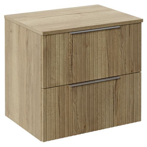 Helix 460 Fluted Autumn Oak 600mm Wall Mounted 2 Drawer Vanity Unit for Countertop Basins Left Hand View