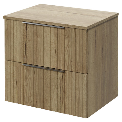 Helix 460 Fluted Autumn Oak 600mm Wall Mounted 2 Drawer Vanity Unit for Countertop Basins Right Hand View