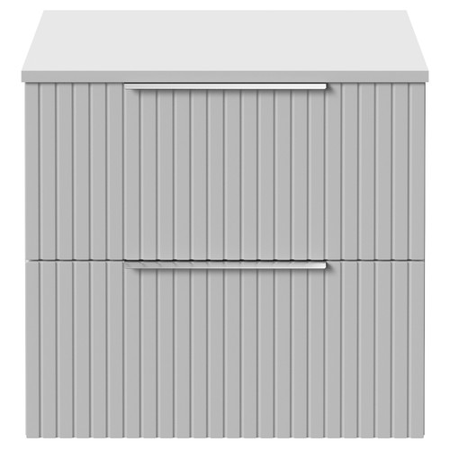 Helix 460 Fluted Satin White 600mm Wall Mounted 2 Drawer Vanity Unit for Countertop Basins Front View
