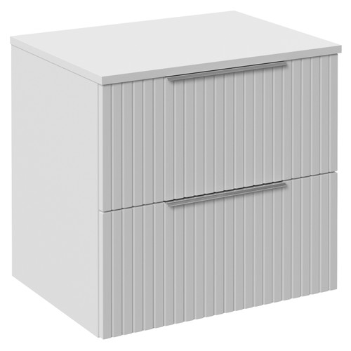 Helix 460 Fluted Satin White 600mm Wall Mounted 2 Drawer Vanity Unit for Countertop Basins Left Hand View
