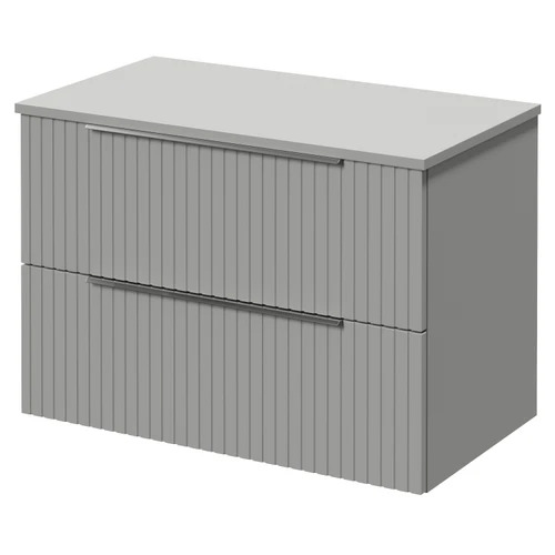Helix 460 Fluted Pebble Grey 800mm Wall Mounted 2 Drawer Vanity Unit for Countertop Basins Right Hand View