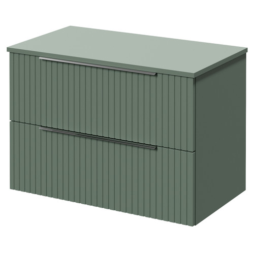 Helix 460 Fluted Satin Green 800mm Wall Mounted 2 Drawer Vanity Unit for Countertop Basins Right Hand View