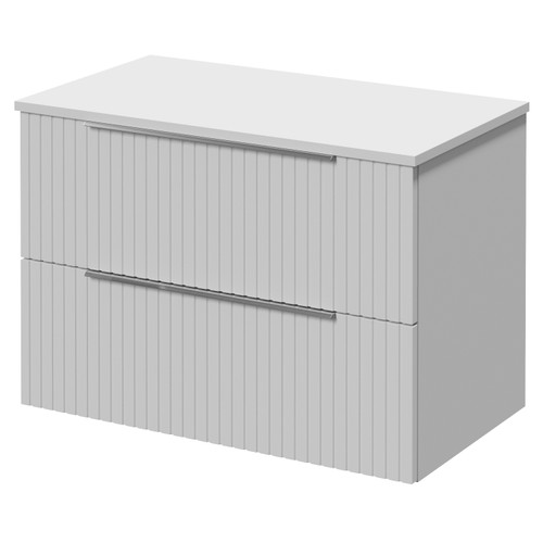 Helix 460 Fluted Satin White 800mm Wall Mounted 2 Drawer Vanity Unit for Countertop Basins Right Hand View