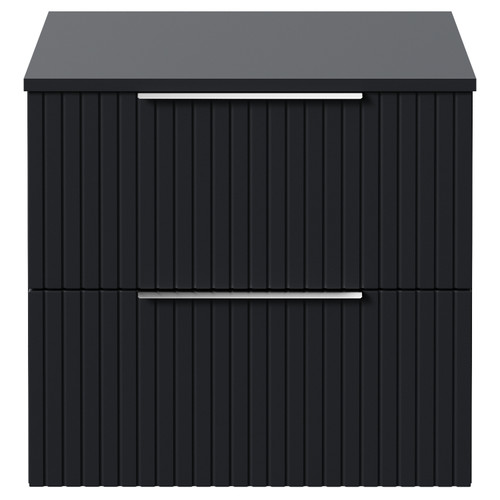 Helix 460 Fluted Satin Anthracite 600mm Wall Mounted 2 Drawer Vanity Unit for Countertop Basins View from Front