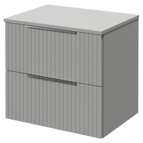 Helix 460 Fluted Pebble Grey 600mm Wall Mounted 2 Drawer Vanity Unit for Countertop Basins Right Hand View