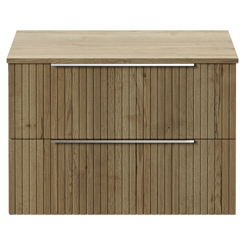 Helix 460 Fluted Autumn Oak 800mm Wall Mounted 2 Drawer Vanity Unit for Countertop Basins View from Front