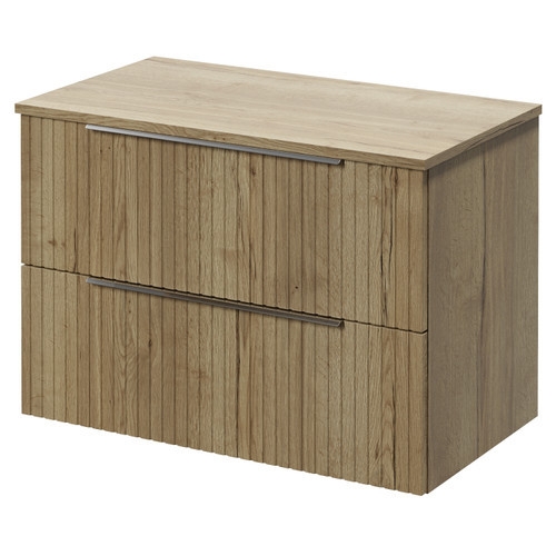 Helix 460 Fluted Autumn Oak 800mm Wall Mounted 2 Drawer Vanity Unit for Countertop Basins Right Hand View