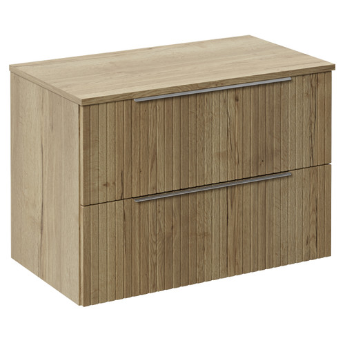 Helix 460 Fluted Autumn Oak 800mm Wall Mounted 2 Drawer Vanity Unit for Countertop Basins Left Hand View