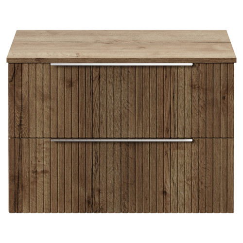 Helix 460 Fluted Tobacco Oak 800mm Wall Mounted 2 Drawer Vanity Unit for Countertop Basins View from Front