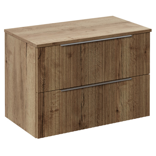 Helix 460 Fluted Tobacco Oak 800mm Wall Mounted 2 Drawer Vanity Unit for Countertop Basins Left Hand View