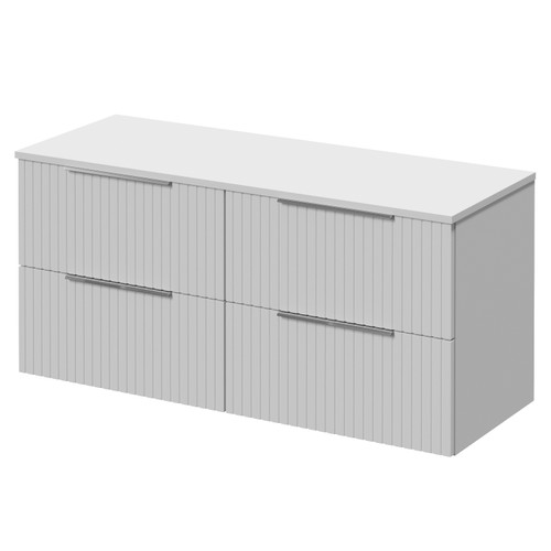 Helix 460 Fluted Satin White 1200mm Wall Mounted 4 Drawer Vanity Unit for Countertop Basins Right Hand View