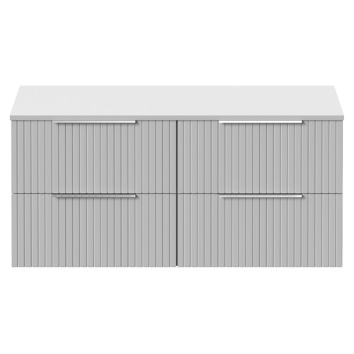 Helix 460 Fluted Satin White 1200mm Wall Mounted 4 Drawer Vanity Unit for Countertop Basins View from Front