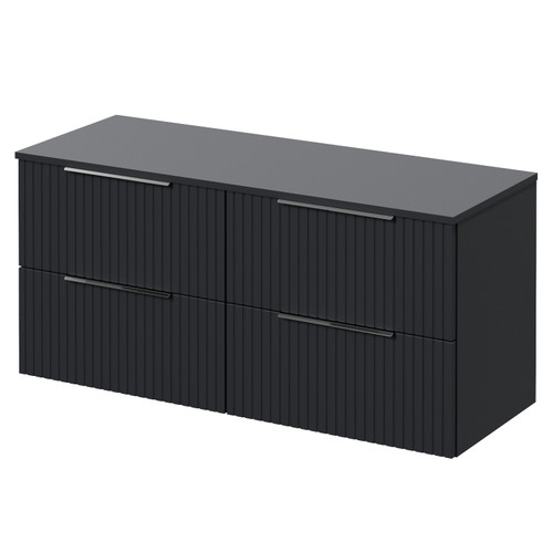 Helix 460 Fluted Satin Anthracite 1200mm Wall Mounted 4 Drawer Vanity Unit for Countertop Basins Right Hand View