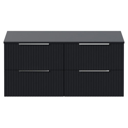 Helix 460 Fluted Satin Anthracite 1200mm Wall Mounted 4 Drawer Vanity Unit for Countertop Basins View from Front