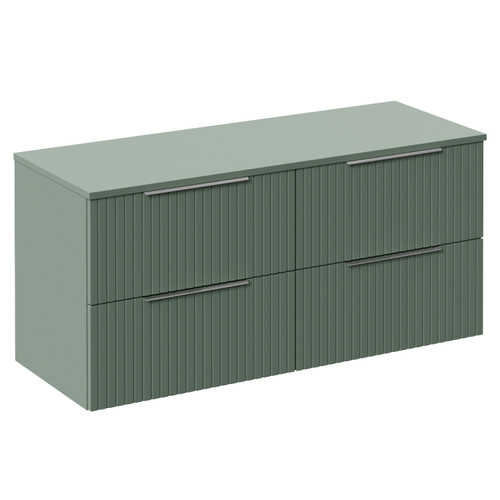 Helix 460 Fluted Satin Green 1200mm Wall Mounted 4 Drawer Vanity Unit for Countertop Basins Left Hand View