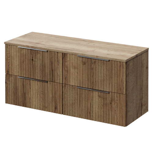 Helix 460 Fluted Tobacco Oak 1200mm Wall Mounted 4 Drawer Vanity Unit for Countertop Basins Right Hand View