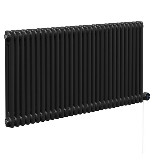 Colosseum Colore Matt Black 600mm x 1340mm Horizontal Wifi Thermostatic Electric Double Column Radiator