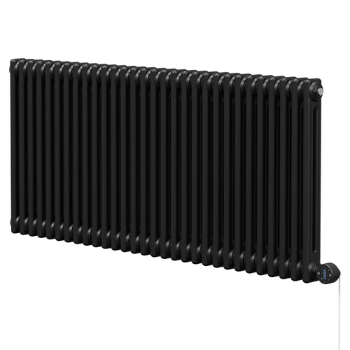 Colosseum Colore Matt Black 600mm x 1340mm Horizontal Wifi Thermostatic Electric Double Column Radiator