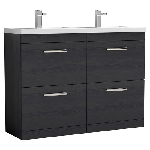 Nuie Athena Charcoal Black 1200mm 4 Drawer Vanity Unit with Double Basin - ATH033C Main Image