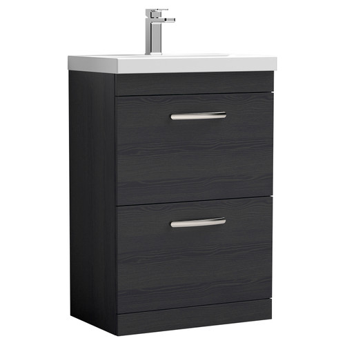 Nuie Athena Charcoal Black 600mm 2 Drawer Vanity Unit with 50mm Profile Basin - ATH033D Main Image