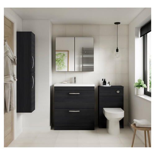 Nuie Athena Charcoal Black 600mm 2 Drawer Vanity Unit with 50mm Profile Basin - ATH033D Roomset