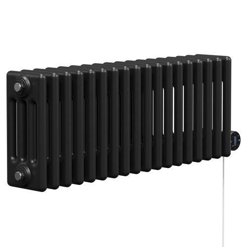 Colosseum Colore Matt Black 300mm x 812mm Horizontal Wifi Thermostatic Electric Quadruple Column Radiator
