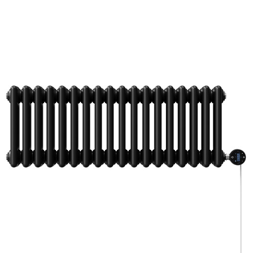Colosseum Colore Matt Black 300mm x 812mm Horizontal Wifi Thermostatic Electric Quadruple Column Radiator