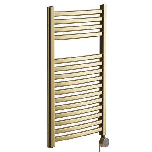 Columbus Colore Brushed Brass 800mm x 500mm Curved Wifi Thermostatic Electric Heated Towel Rail