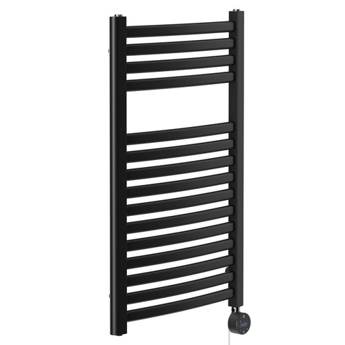 Columbus Colore Matt Black 800mm x 500mm Curved Wifi Thermostatic Electric Heated Towel Rail