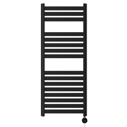Cassini Colore Matt Black 1200mm x 500mm Straight Wifi Thermostatic Electric Heated Towel Rail