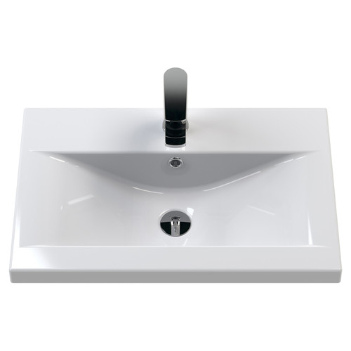 Nuie Athena Anthracite Woodgrain 600mm Wall Hung Single Drawer Vanity Unit with 40mm Profile Basin - ATH039A Basin