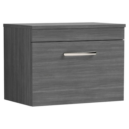 Nuie Athena Anthracite Woodgrain 600mm Wall Hung Single Drawer Vanity Unit with Worktop - ATH039W Main Image