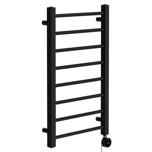 Cohen Colore Matt Black 800mm x 500mm Straight Wifi Thermostatic Electric Heated Towel Rail