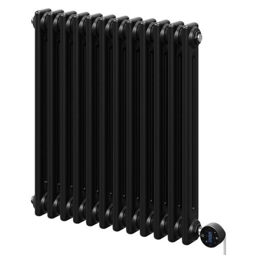 Colosseum Colore Matt Black 600mm x 548mm Horizontal Wifi Thermostatic Electric Double Column Radiator