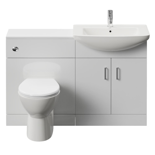 Modena Cento Gloss White 1250mm 2 Door Vanity Unit Toilet Suite View from Front