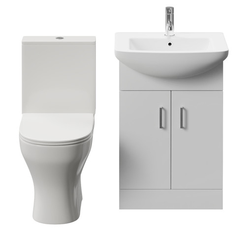 Modena Gloss White 550mm 2 Door Vanity Unit and Jubilee Toilet Suite View from Front