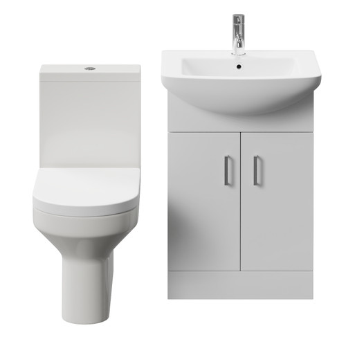 Modena Gloss White 550mm 2 Door Vanity Unit and Newbury Closed Back Toilet Suite View from Front