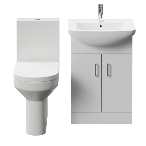 Modena Gloss White 550mm 2 Door Vanity Unit and Newbury Comfort Back Toilet Suite View from Front