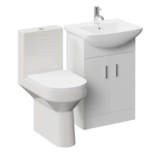 Modena Gloss White 550mm 2 Door Vanity Unit and Newbury Comfort Back Toilet Suite Left Hand View