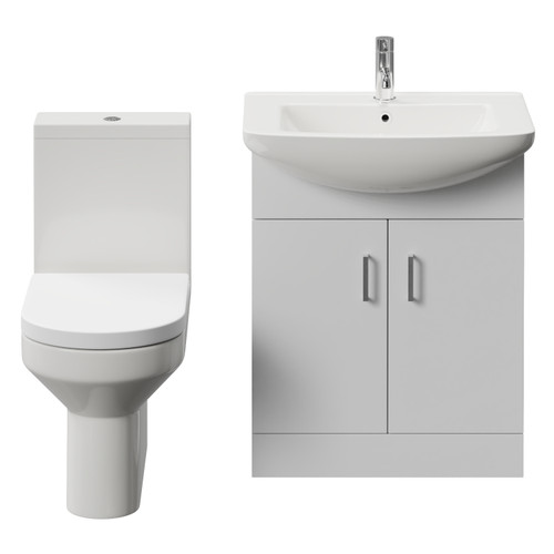 Modena Gloss White 650mm 2 Door Vanity Unit and Newbury Open Back Toilet Suite View from Front