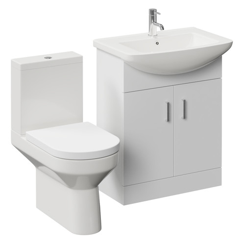 Modena Gloss White 650mm 2 Door Vanity Unit and Newbury Open Back Toilet Suite Left Hand View