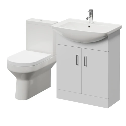 Modena Gloss White 650mm 2 Door Vanity Unit and Newbury Closed Back Toilet Suite Right Hand View